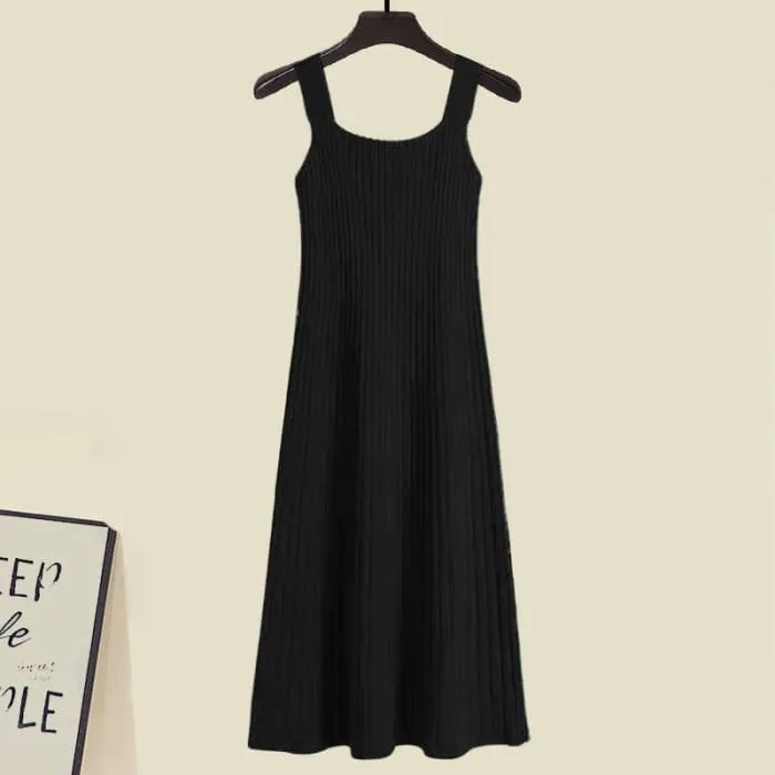 Sailor Collar Cable Sweater Slip Dress Denim Skirt