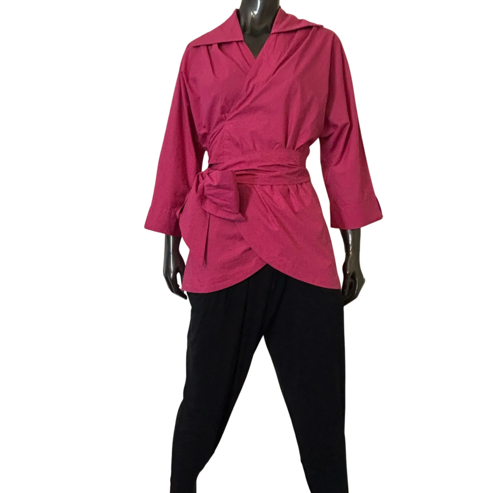 Sandi Wrap Shirt - Cotton Poplin - Fuchsia