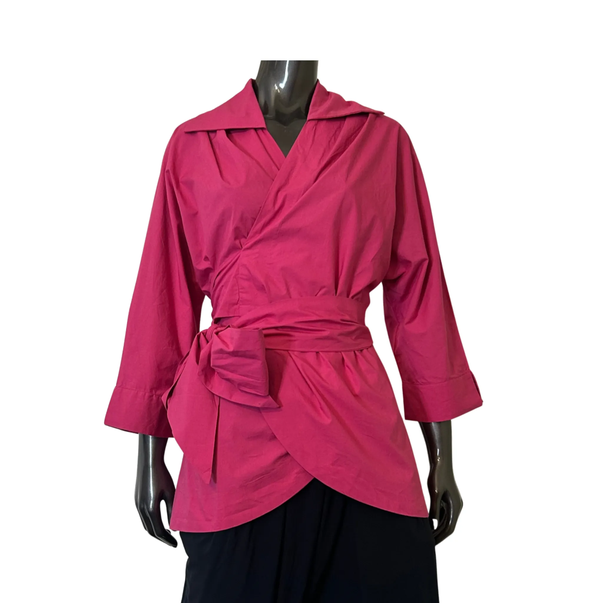 Sandi Wrap Shirt - Cotton Poplin - Fuchsia