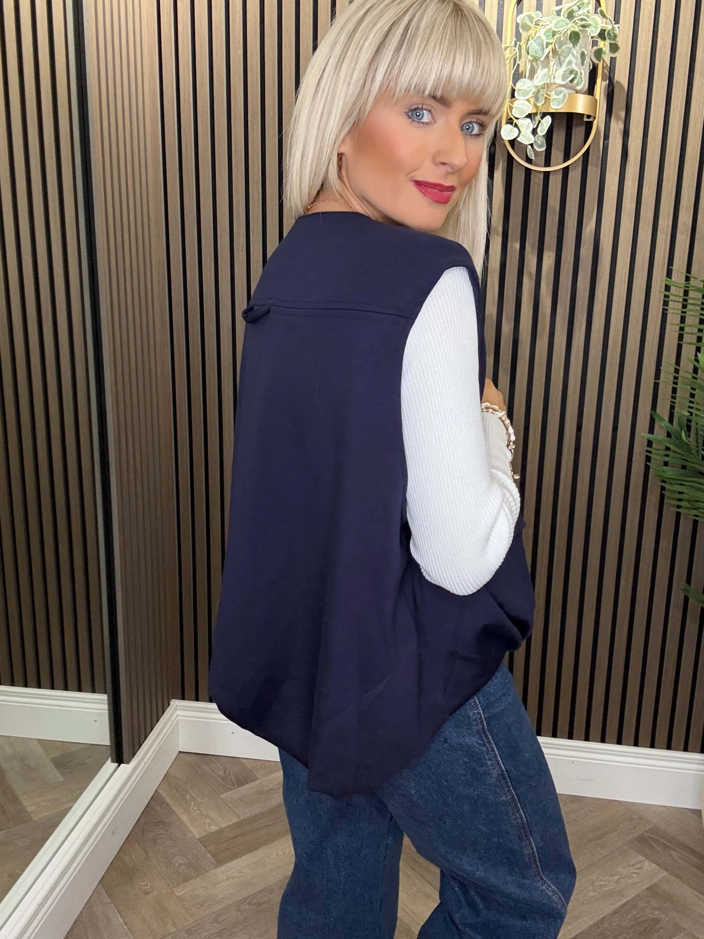 Sarah Sleeveless Jacket Navy