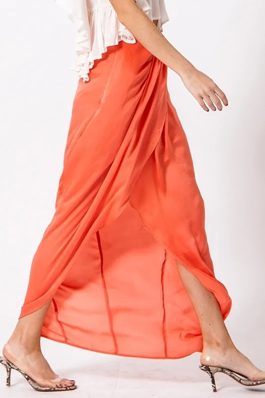 Satin Drape Front Tulip Maxi Skirt