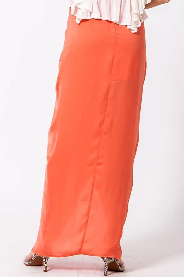 Satin Drape Front Tulip Maxi Skirt