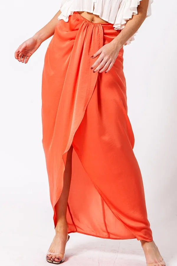 Satin Drape Front Tulip Maxi Skirt