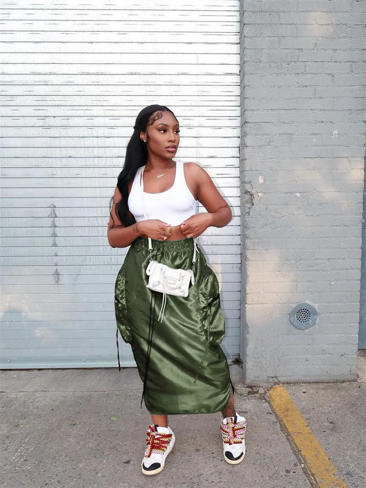 Satin Pocket Maxi Skirt