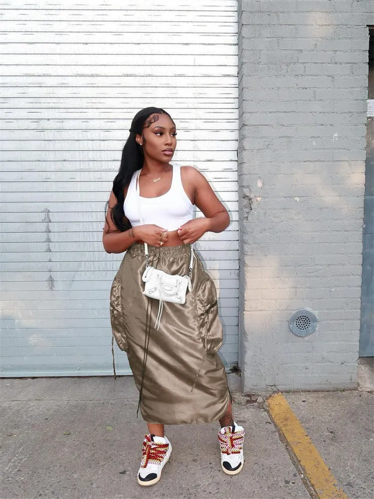 Satin Pocket Maxi Skirt
