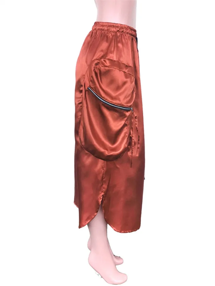 Satin Pocket Maxi Skirt