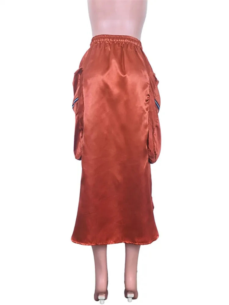 Satin Pocket Maxi Skirt