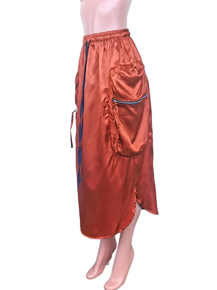 Satin Pocket Maxi Skirt