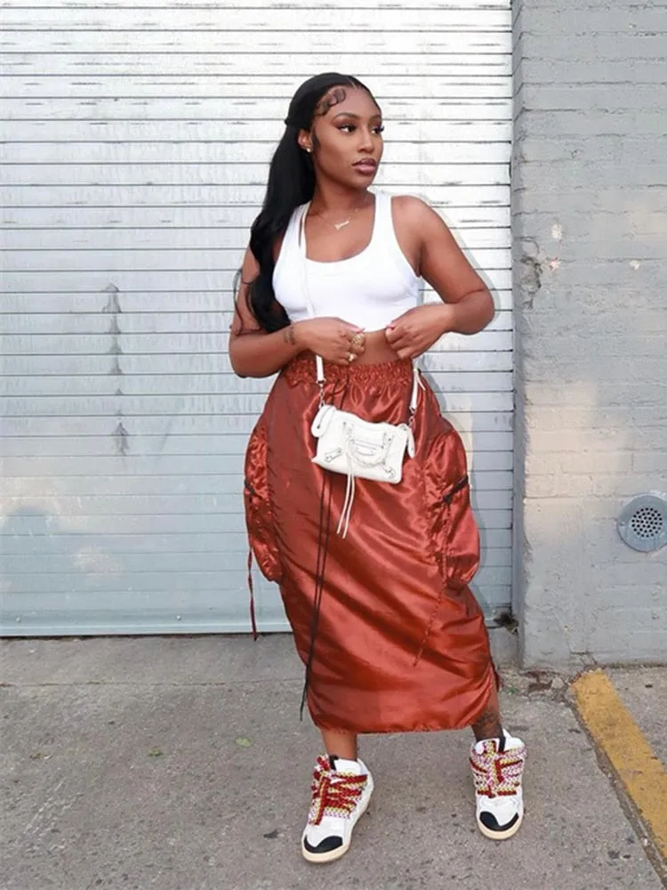 Satin Pocket Maxi Skirt