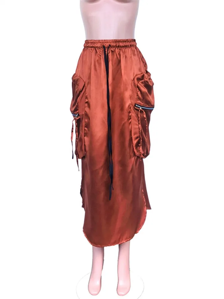 Satin Pocket Maxi Skirt
