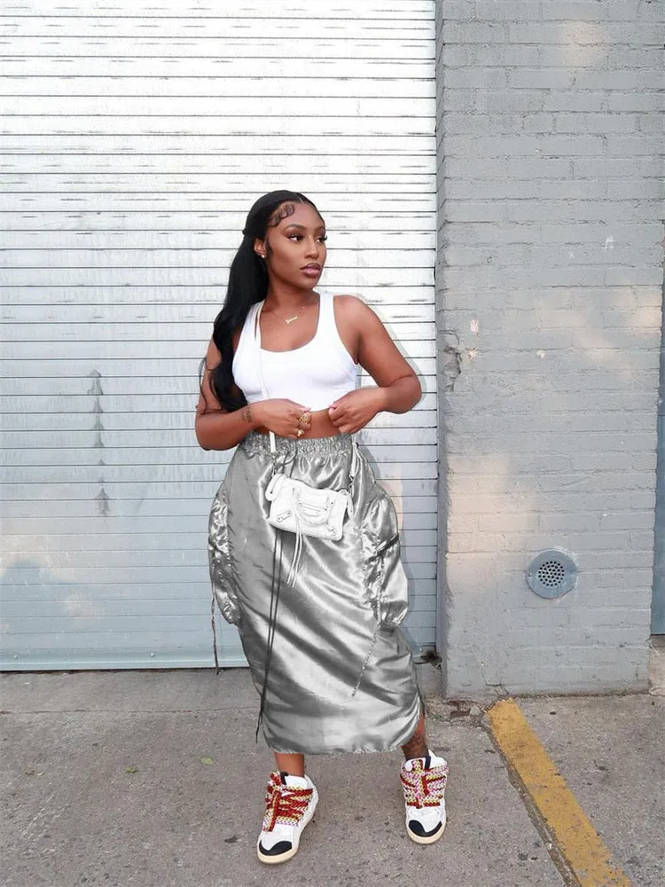 Satin Pocket Maxi Skirt