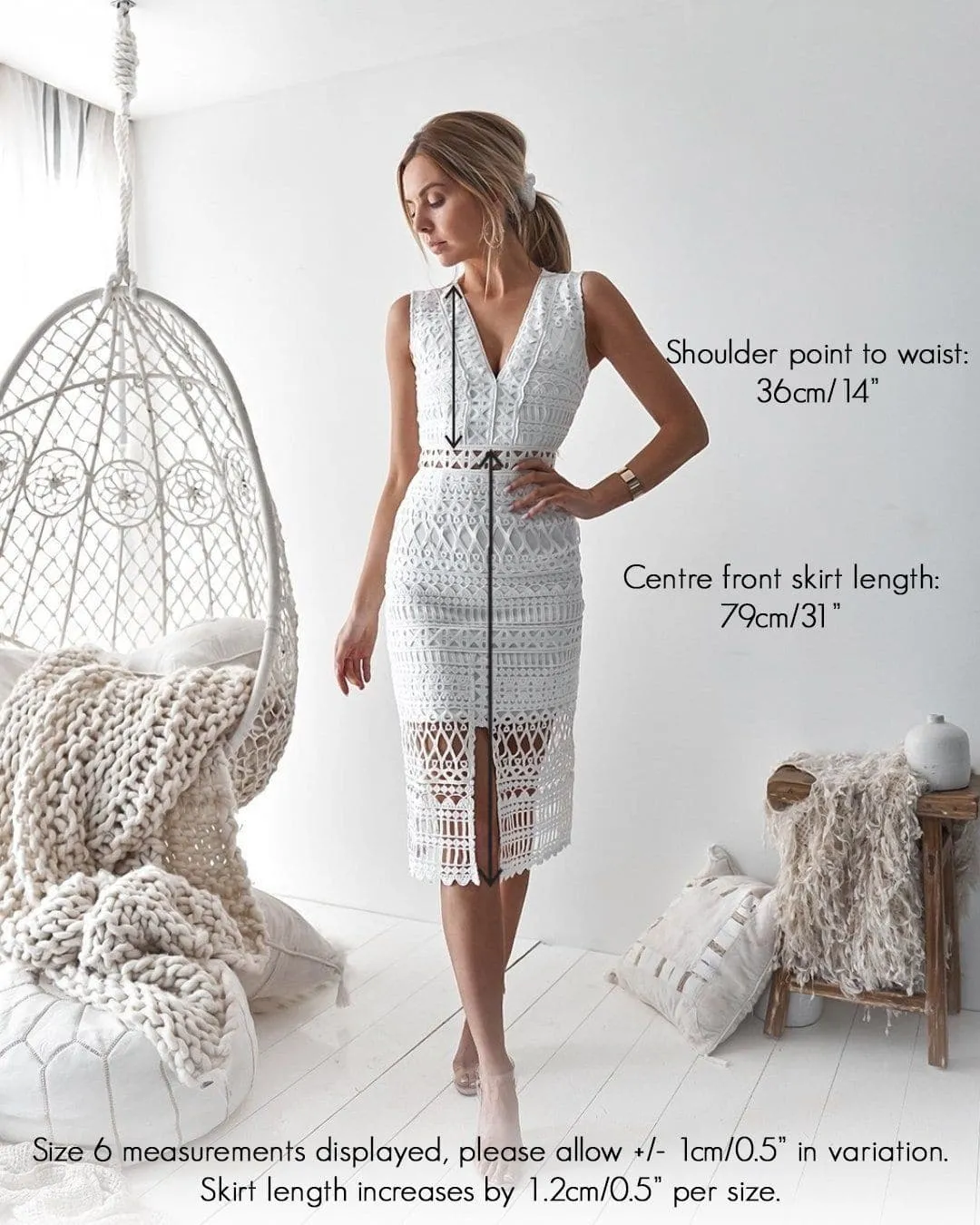 Scarlet Lace Midi Dress - White