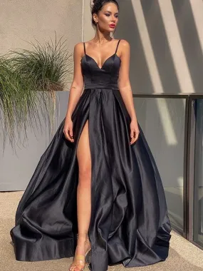 Sexy Black Spaghetti Straps Long Evening Dress Sweetheart Party Dress     fg1573