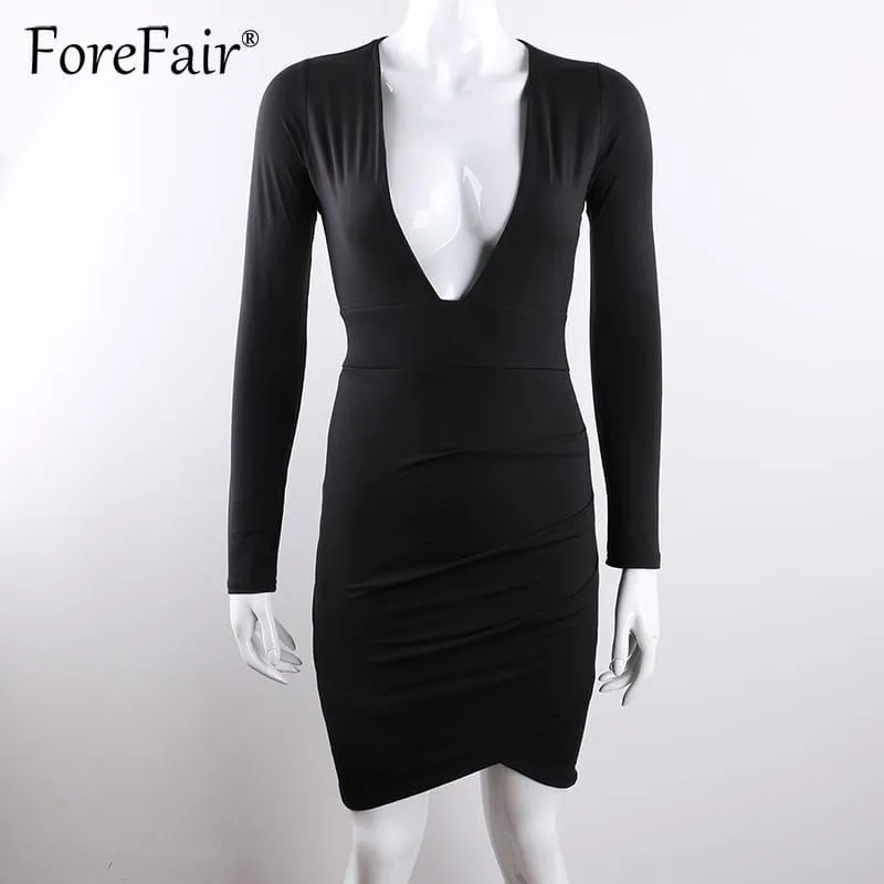 Sheath Long Sleeve Deep V Neck Backless Bodycon Party Mini Dress