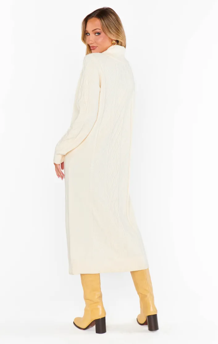 SHOW ME YOUR MUMU MONTREAL MIDI DRESS IN CREAM CABLE KNIT