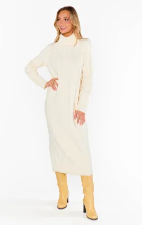 SHOW ME YOUR MUMU MONTREAL MIDI DRESS IN CREAM CABLE KNIT