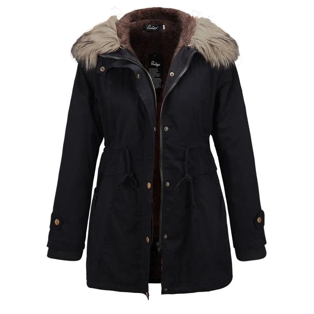Sidiou Group Womens Ladies Quilted Winter Coat Puffer Fur Collar Thicken Fleece Hooded Jacket