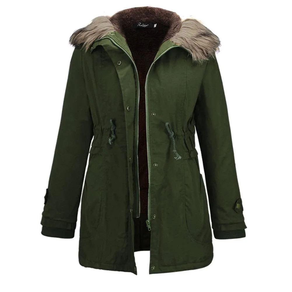 Sidiou Group Womens Ladies Quilted Winter Coat Puffer Fur Collar Thicken Fleece Hooded Jacket