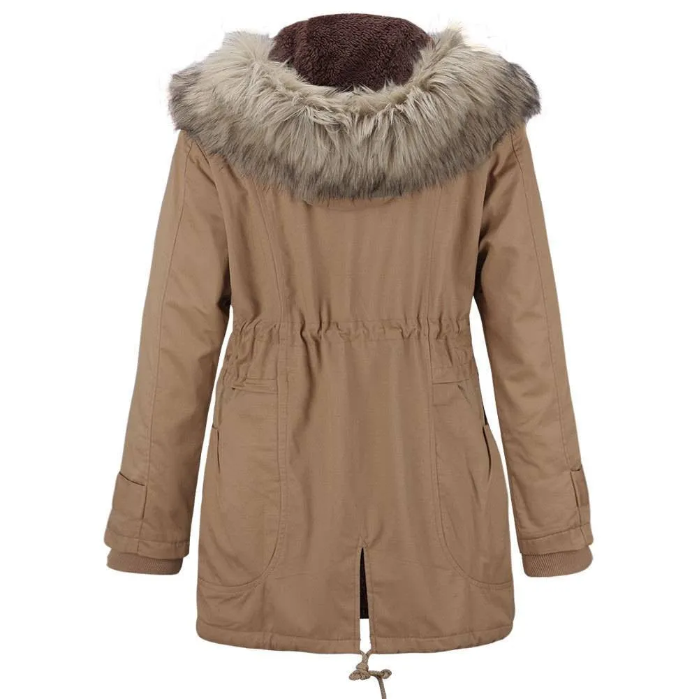 Sidiou Group Womens Ladies Quilted Winter Coat Puffer Fur Collar Thicken Fleece Hooded Jacket