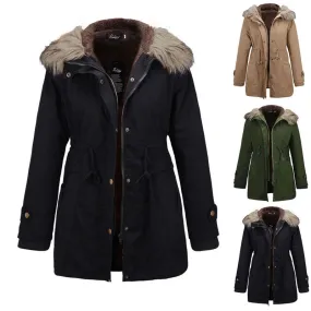 Sidiou Group Womens Ladies Quilted Winter Coat Puffer Fur Collar Thicken Fleece Hooded Jacket