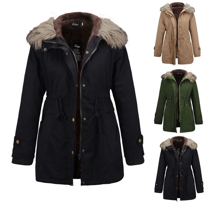 Sidiou Group Womens Ladies Quilted Winter Coat Puffer Fur Collar Thicken Fleece Hooded Jacket