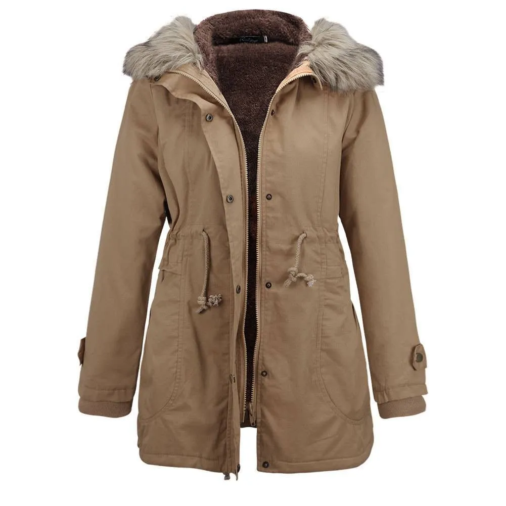 Sidiou Group Womens Ladies Quilted Winter Coat Puffer Fur Collar Thicken Fleece Hooded Jacket