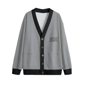 Sixty Eight 93 Logo Black Grey & Black Unisex V-Neck Knitted Fleece Cardigan