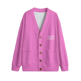 Sixty Eight 93 Logo White Pink Unisex V-Neck Knitted Fleece Cardigan