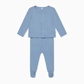 Sky Waffle Cardigan & Footed Leggings Outfit