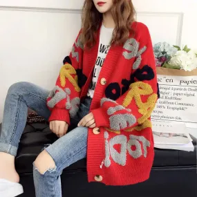 Slouchy Style Women's Cardigan – Loose Fit, Korean-Inspired Autumn and Winter 2024 New Style Outerwear Knitted Jacket in Medium Length