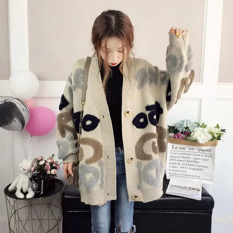 Slouchy Style Women's Cardigan – Loose Fit, Korean-Inspired Autumn and Winter 2024 New Style Outerwear Knitted Jacket in Medium Length