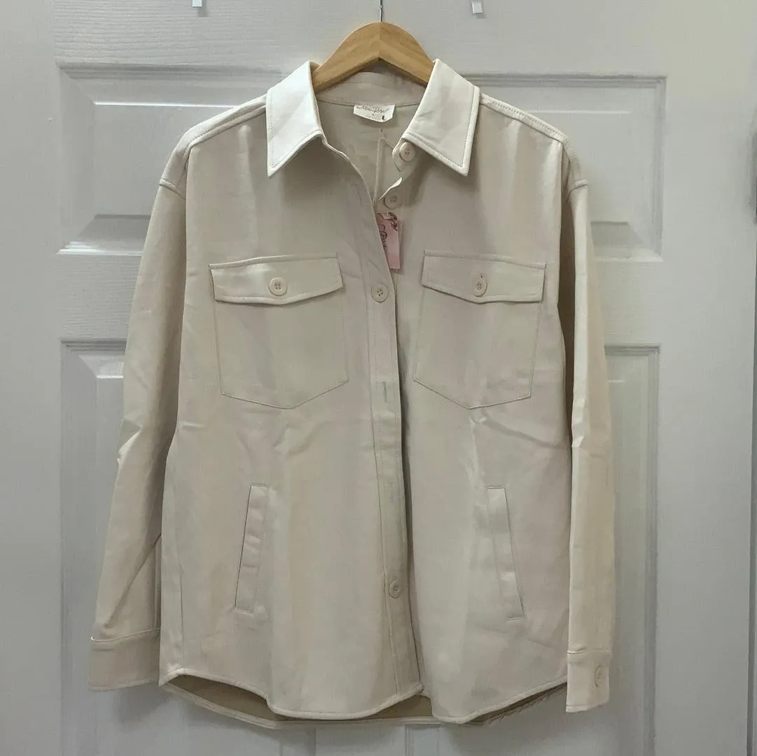 Soft Pleather Button Shacket Cream