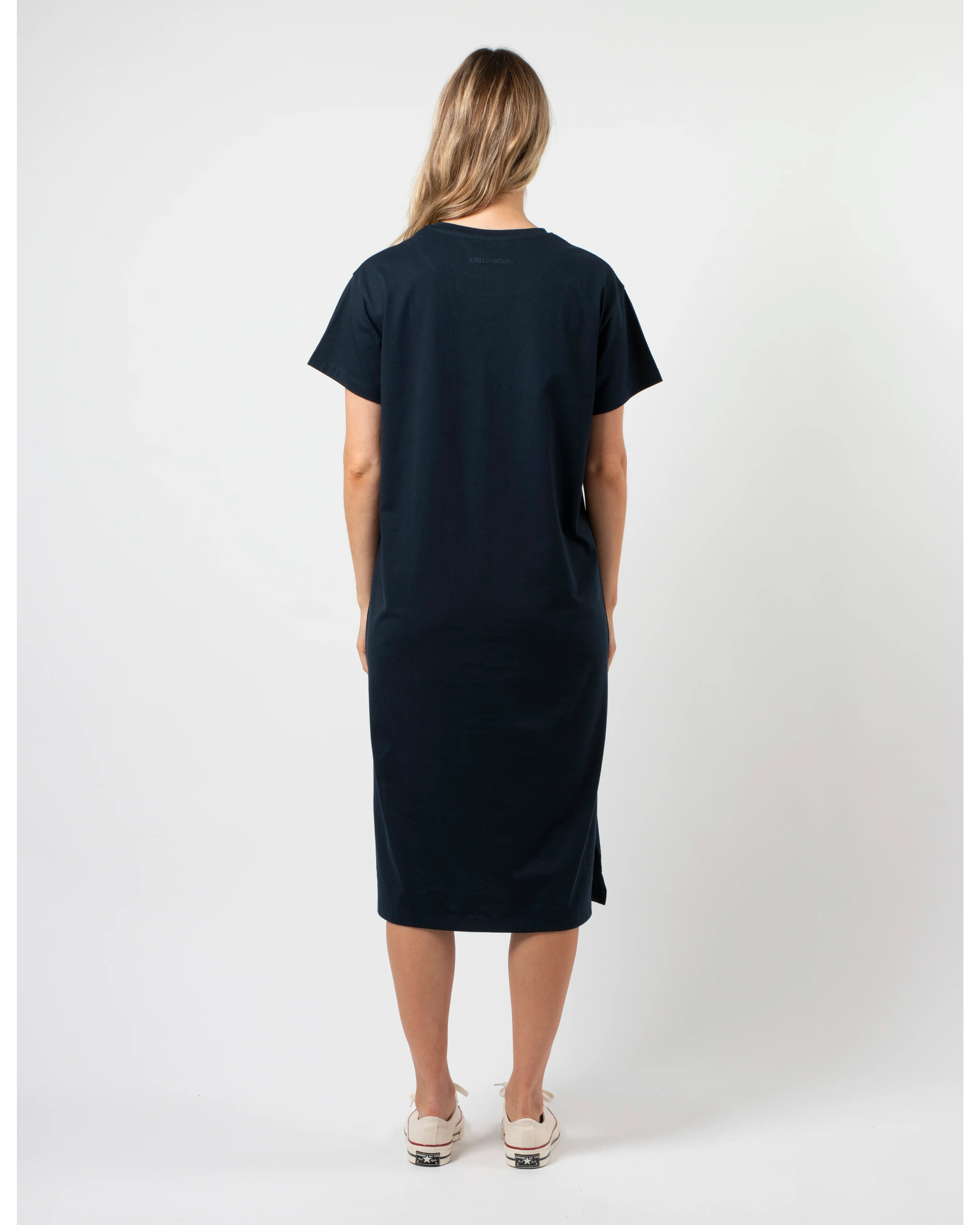 Stella and Gemma Navy Rose Floral Stripe Maxi T Shirt Dress