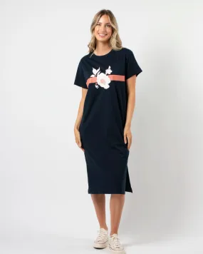 Stella and Gemma Navy Rose Floral Stripe Maxi T Shirt Dress