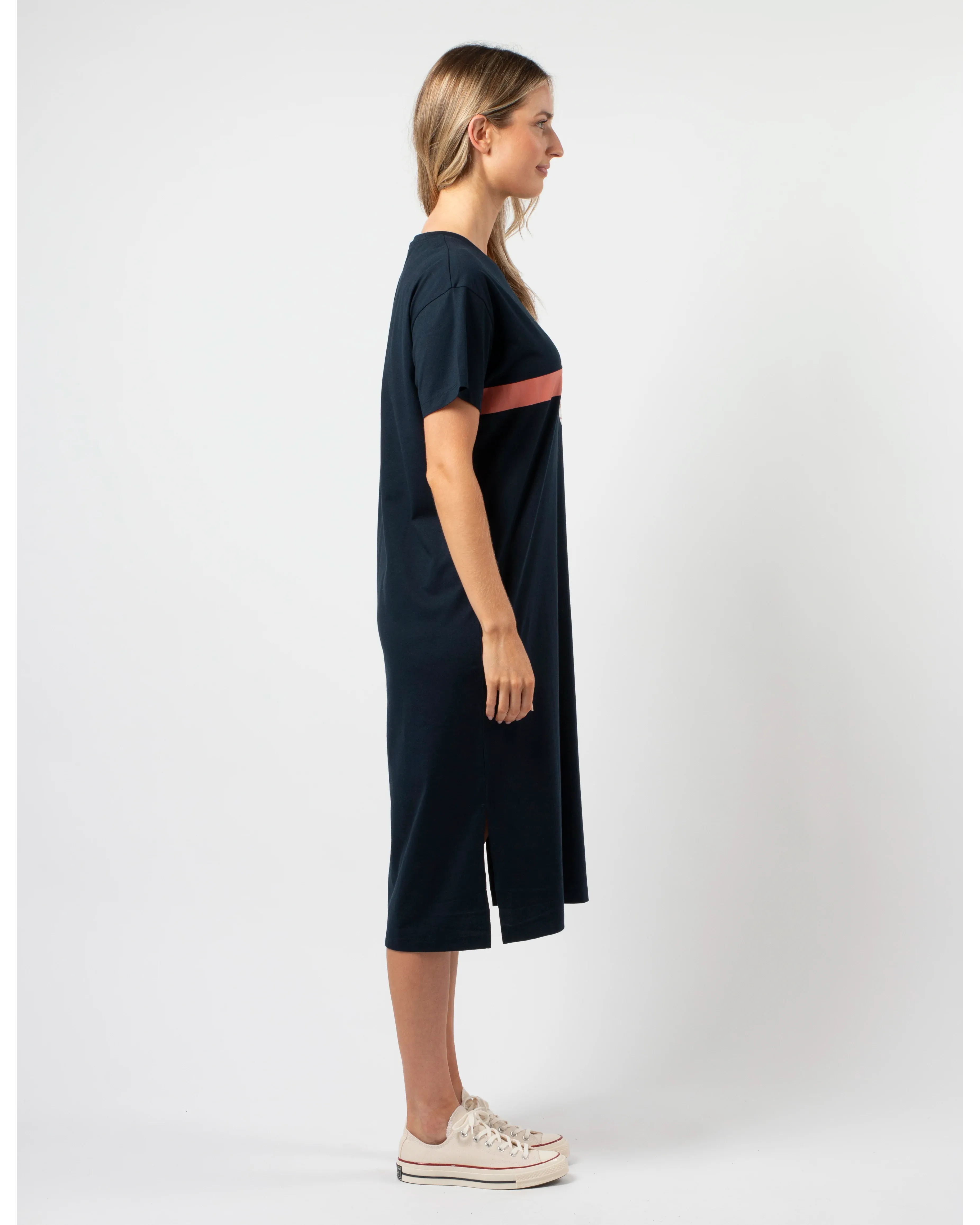 Stella and Gemma Navy Rose Floral Stripe Maxi T Shirt Dress