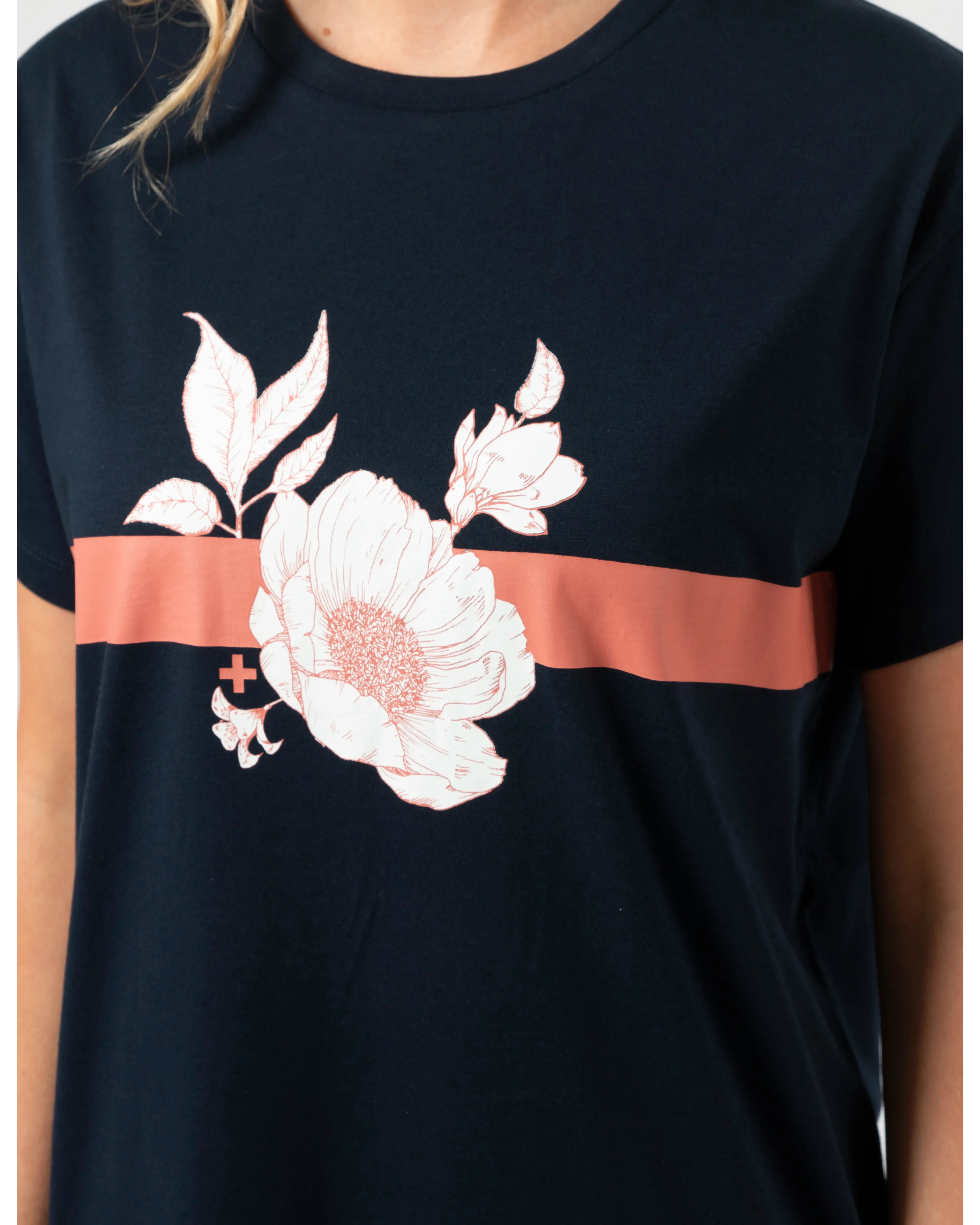 Stella and Gemma Navy Rose Floral Stripe Maxi T Shirt Dress