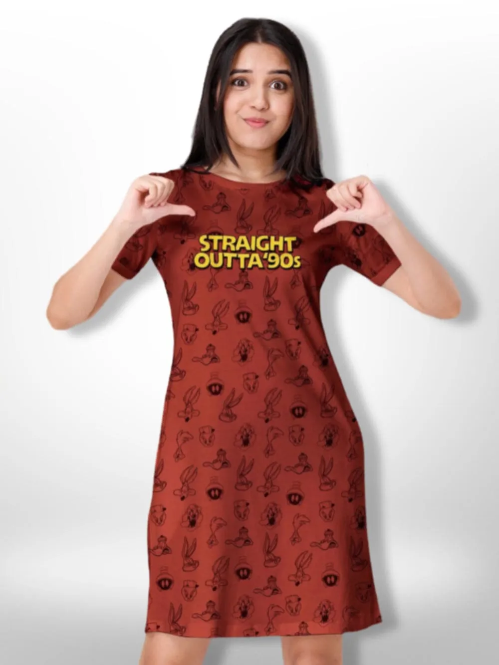 Straight Outta 90s Printed long T-Shirt For Women's