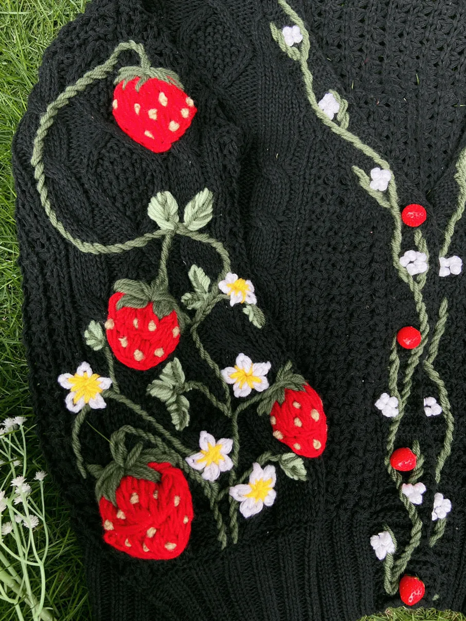 Strawberry Bloom Embroidery Cardigan Sweater