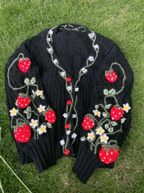 Strawberry Bloom Embroidery Cardigan Sweater