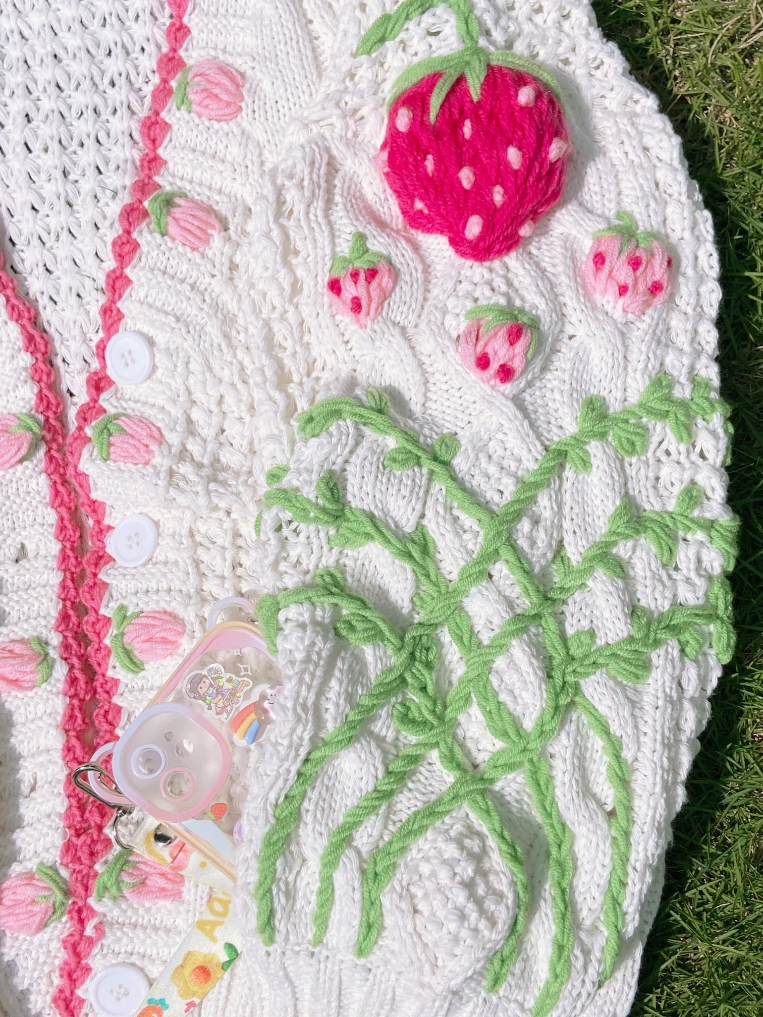Strawberry Hand Embroidery Cardigan Sweater