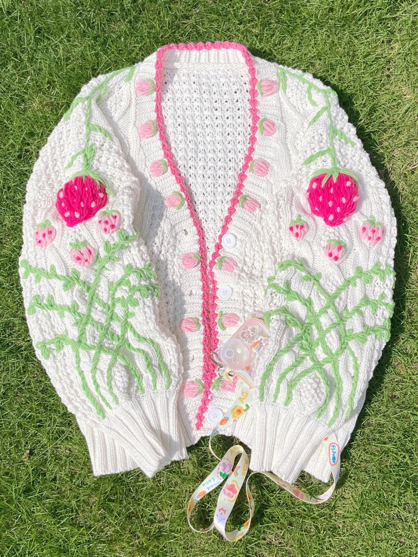 Strawberry Hand Embroidery Cardigan Sweater