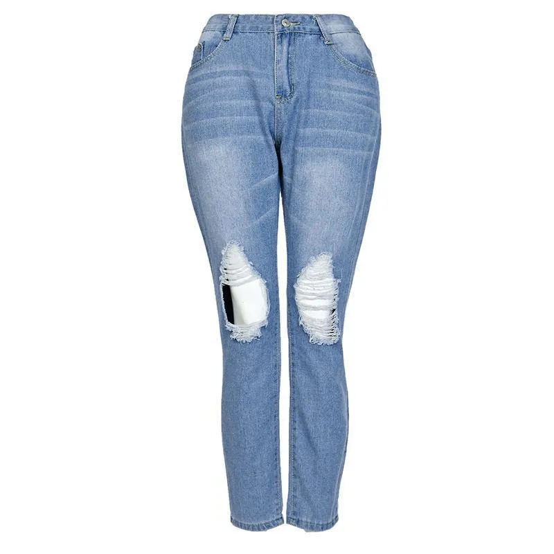 stretch hole pencil jeans