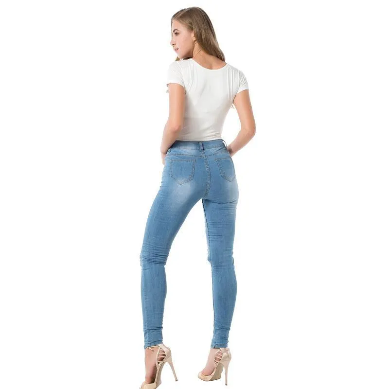 stretch hole pencil jeans