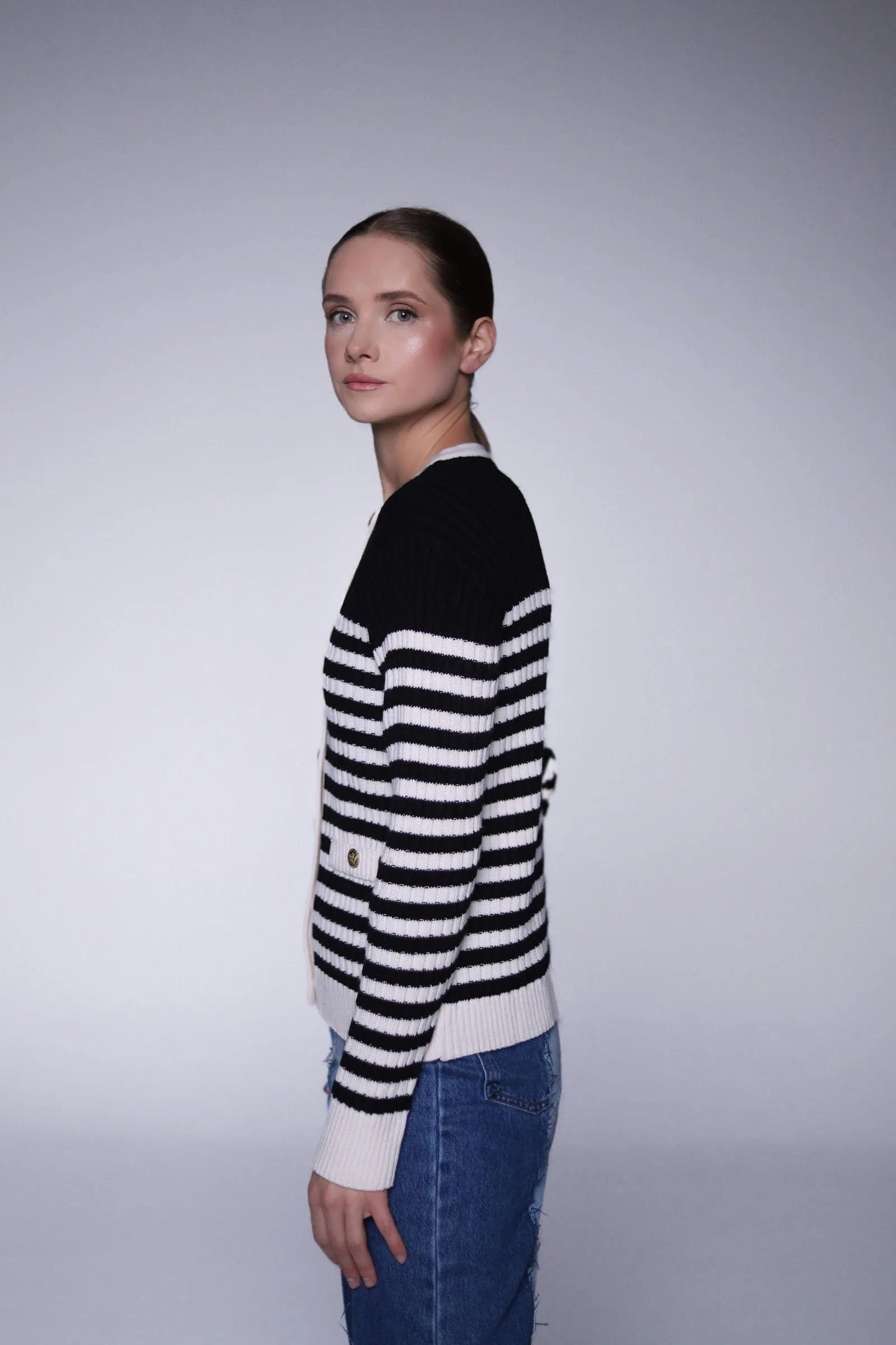 Striped cardigan with jewel buttons