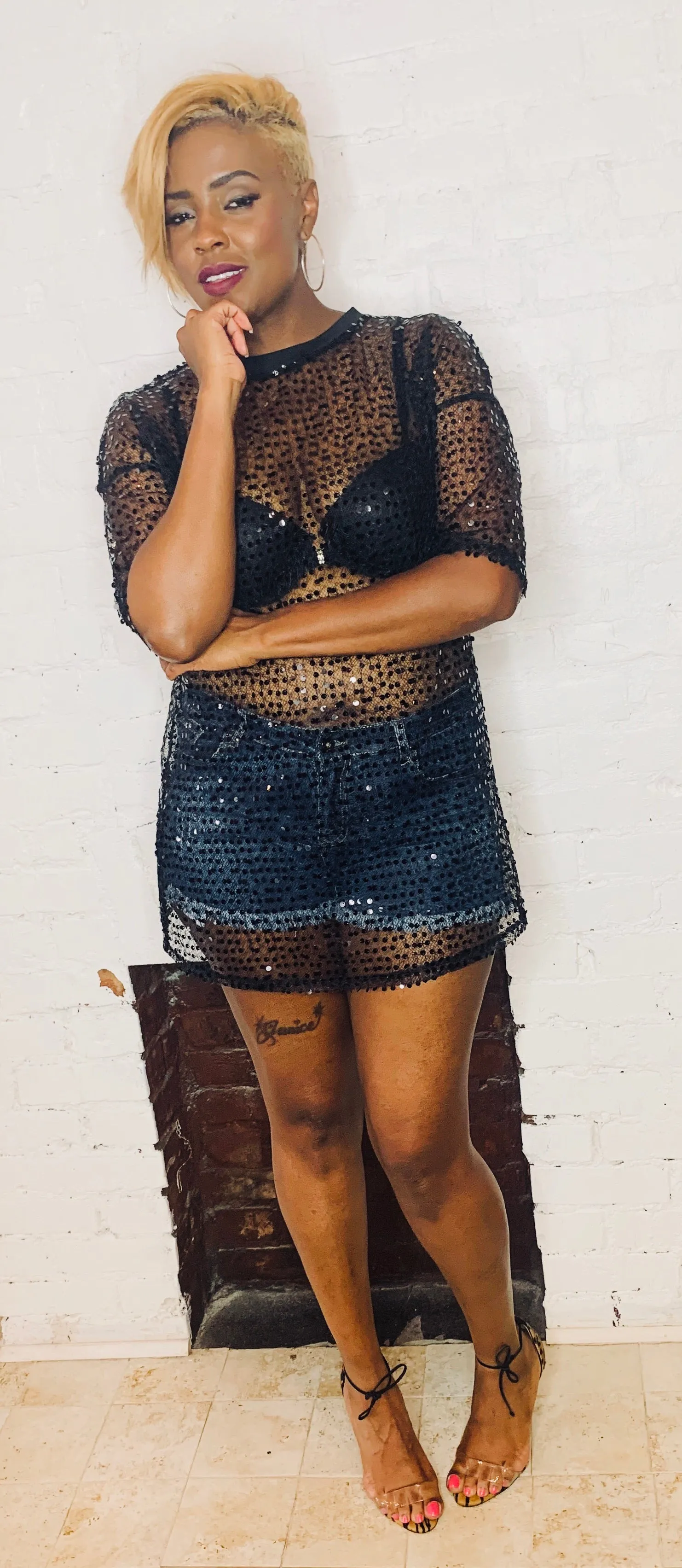 STYLEBRITY Sequins Peekaboo SHIRT
