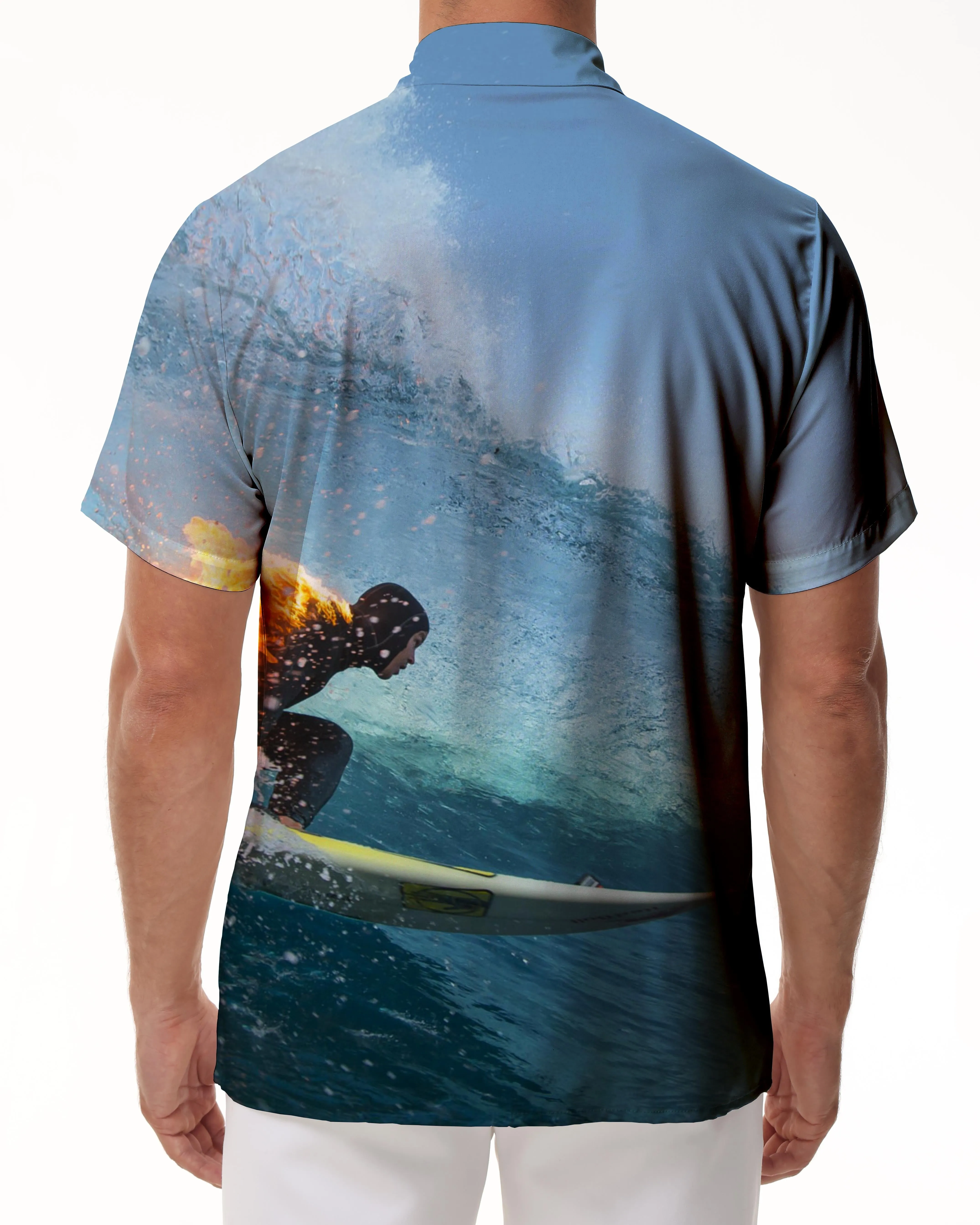 Summer Surf Men's Short Sleeve Hawaiian Print Button Beach Shirt