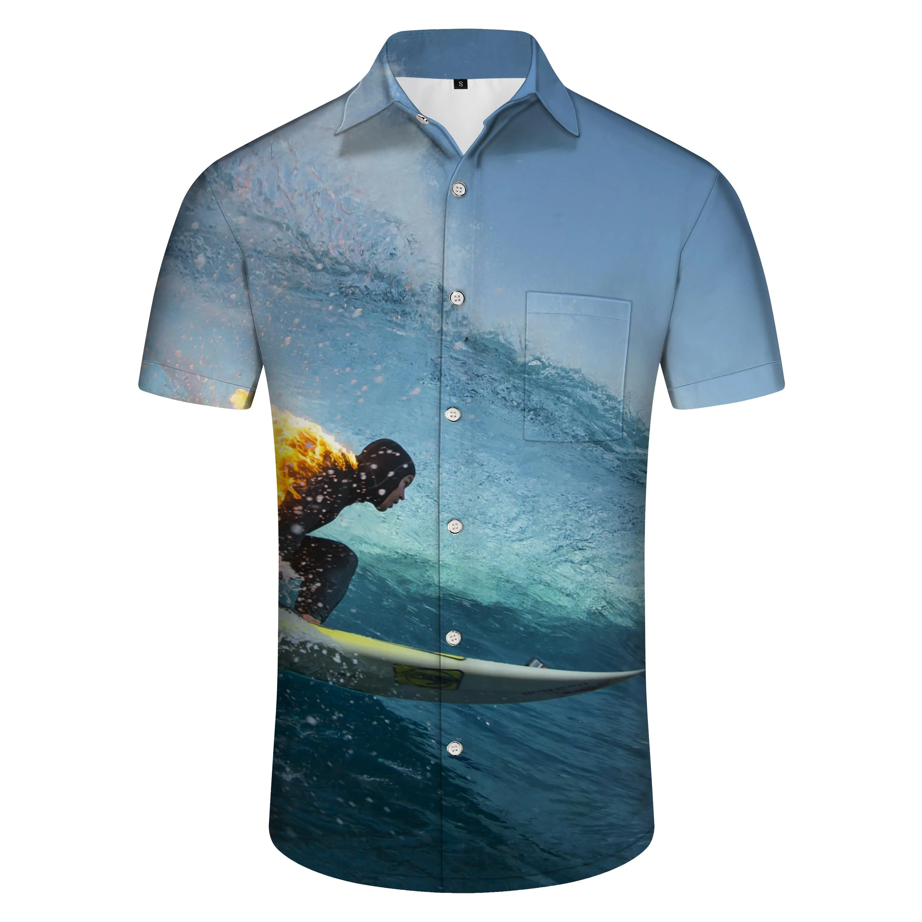 Summer Surf Men's Short Sleeve Hawaiian Print Button Beach Shirt