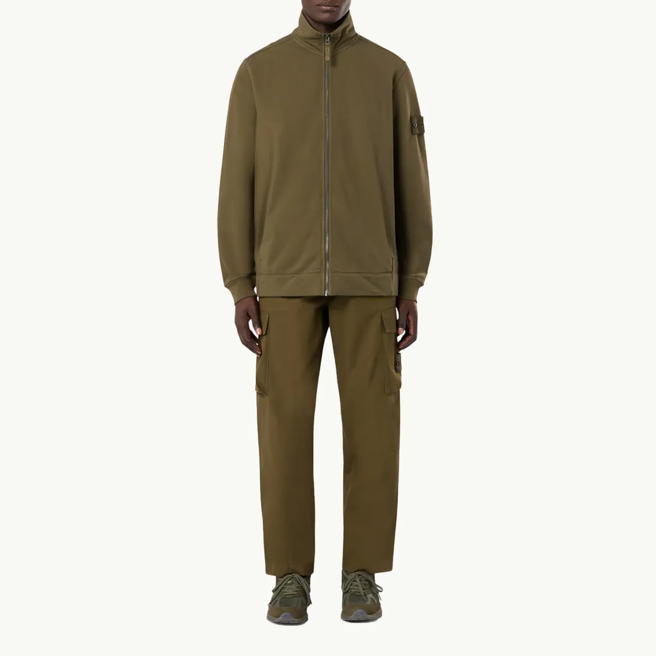 Sweatshirt Organic Cotton Fleece Zip Through Ghost Patch - Military Green 5481