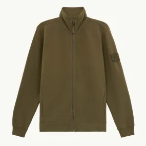 Sweatshirt Organic Cotton Fleece Zip Through Ghost Patch - Military Green 5481