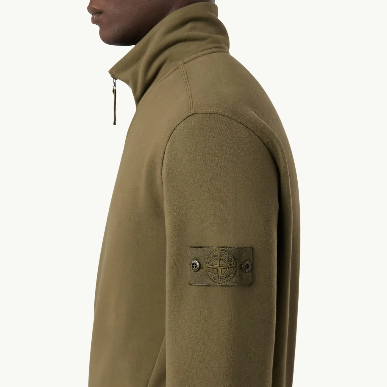 Sweatshirt Organic Cotton Fleece Zip Through Ghost Patch - Military Green 5481